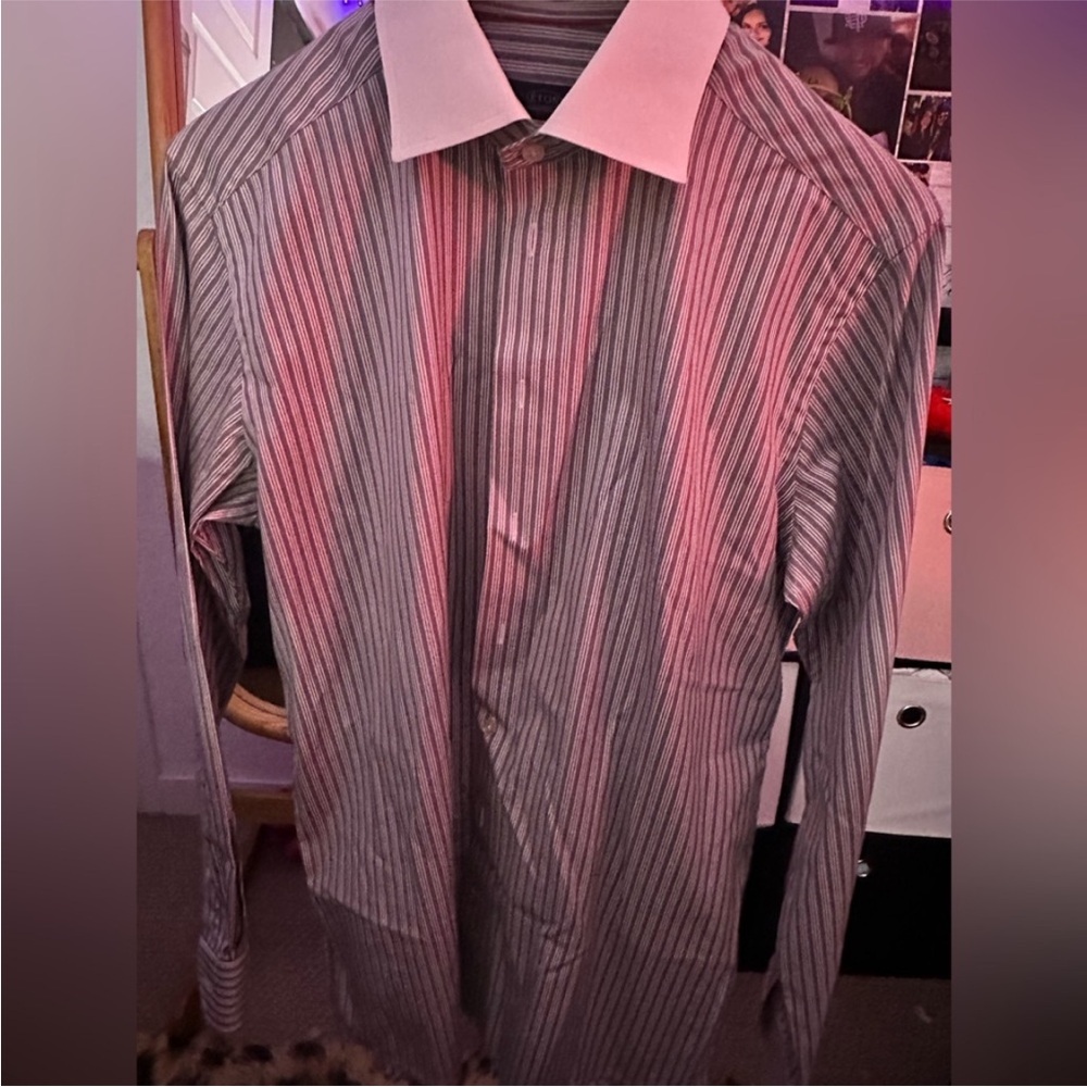 Eton Men's Dress Shirt Striped White Collar Shirt size 42 -16 1/2 inch